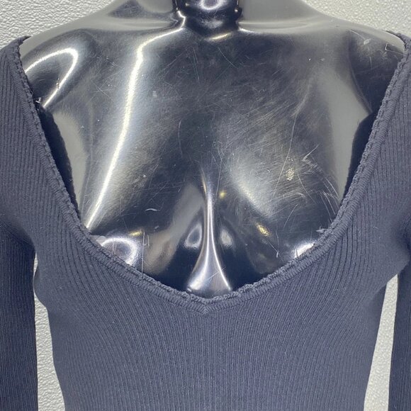 Sezane Women’s Alva Jumper V-Neck Sweater Size L Black Rib Knit Long Sleeve Pull - Picture 12 of 13